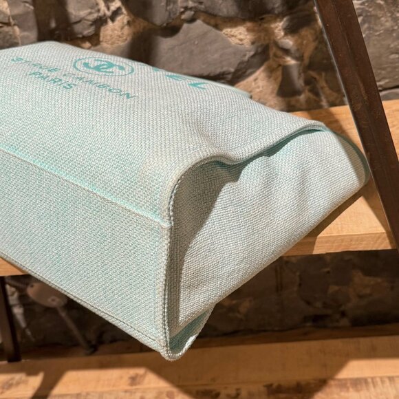 Chanel Turquoise Woven Straw Large Deauville Shopping Tote Bag - Picture 8 of 16